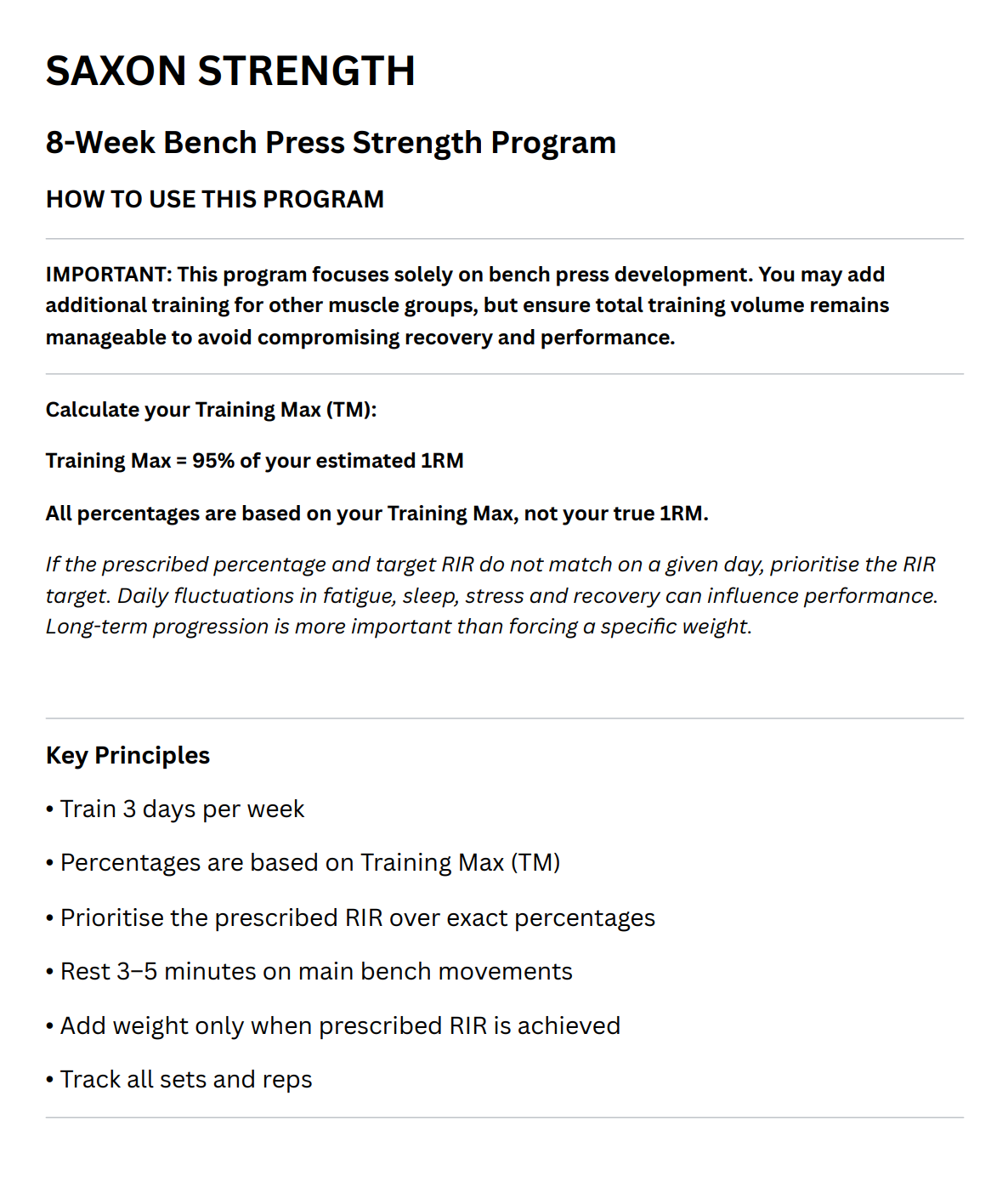 8 Week Bench Press Program
