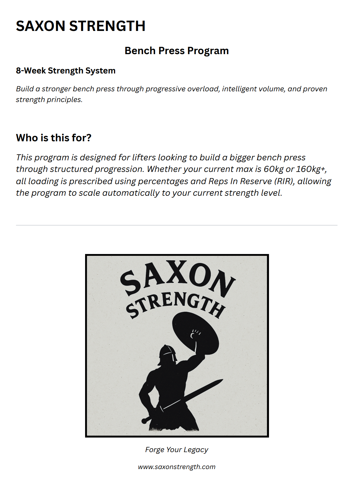 8 Week Bench Press Program